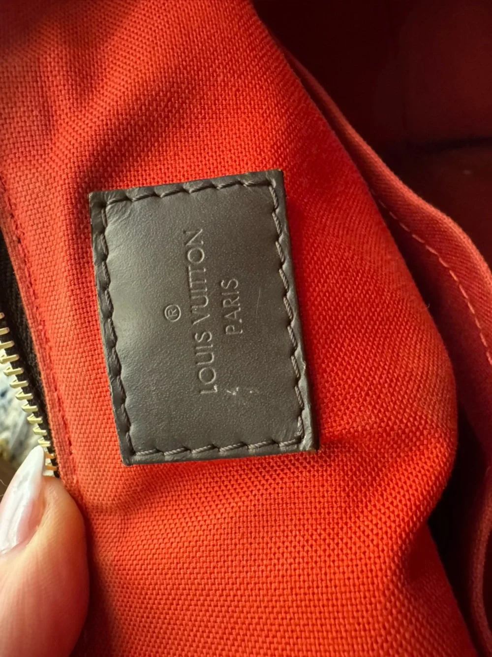 Louis Vuitton Damier Ebene Checkerboard Tote with Red Trim - Picture 4 of 4